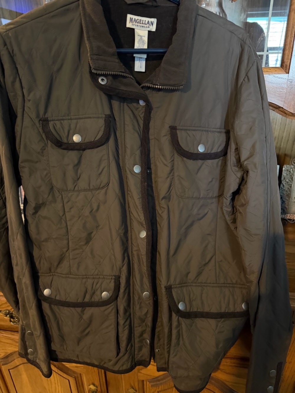 Magellan Outdoors Quilted Dark Brown Utility Jacket with Contrasting Trim